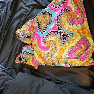 Lane bryant swim suit size 38dd ruched size split straps bright coloring line